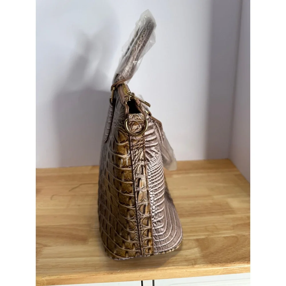 Croc-Embossed Taupe &‎ Honey Satchel – Designer-Inspired Elegance